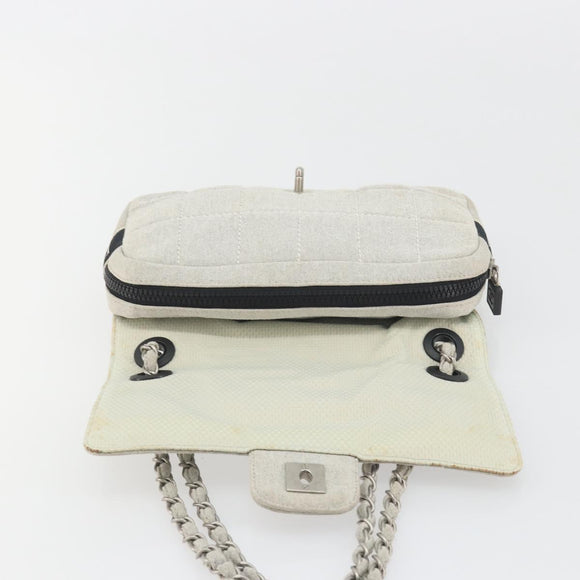 CHANEL Sports Line Choco Bar Chain Bag Cotton Gray Silver CC Auth 194404A