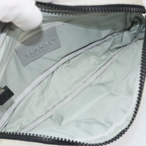 CHANEL Sports Line Choco Bar Chain Bag Cotton Gray Silver CC Auth 194404A