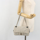 CHANEL Sports Line Choco Bar Chain Bag Cotton Gray Silver CC Auth 194404A-26