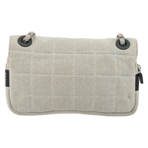 CHANEL Sports Line Choco Bar Chain Bag Cotton Gray Silver CC Auth 194404A