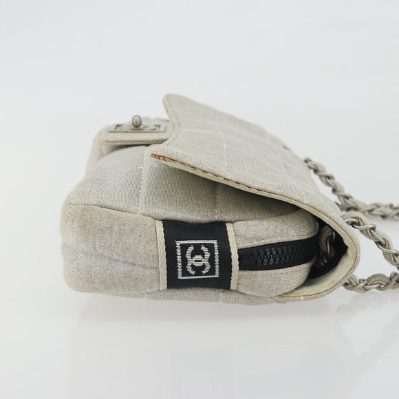 CHANEL Sports Line Choco Bar Chain Bag Cotton Gray Silver CC Auth 194404A