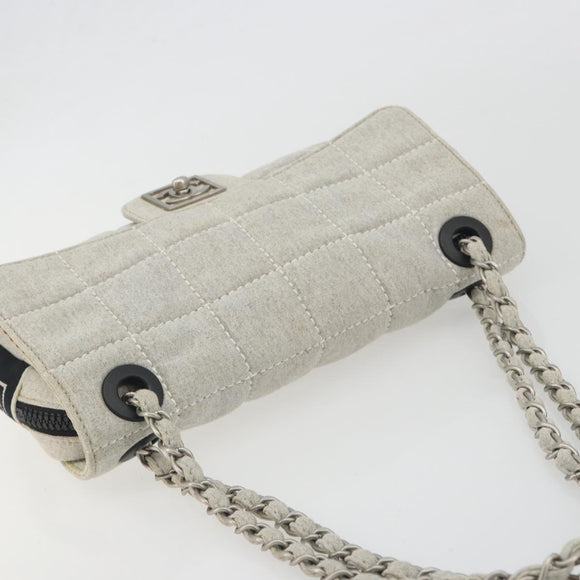 CHANEL Sports Line Choco Bar Chain Bag Cotton Gray Silver CC Auth 194404A