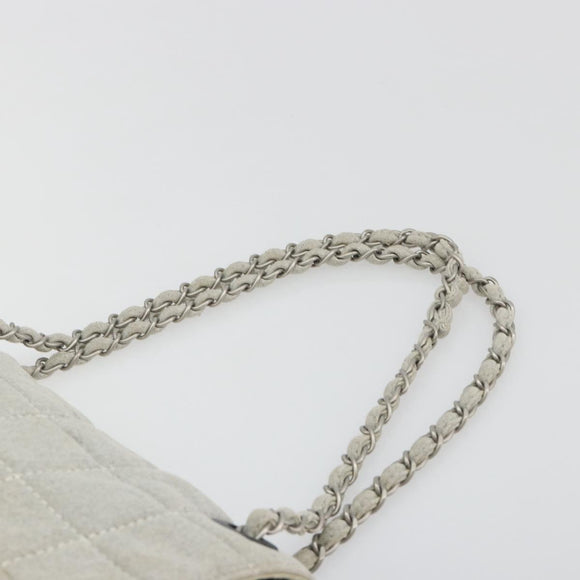 CHANEL Sports Line Choco Bar Chain Bag Cotton Gray Silver CC Auth 194404A