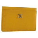 CHANEL Card Case Leather Yellow Gold Tone CC Auth 194407M-1