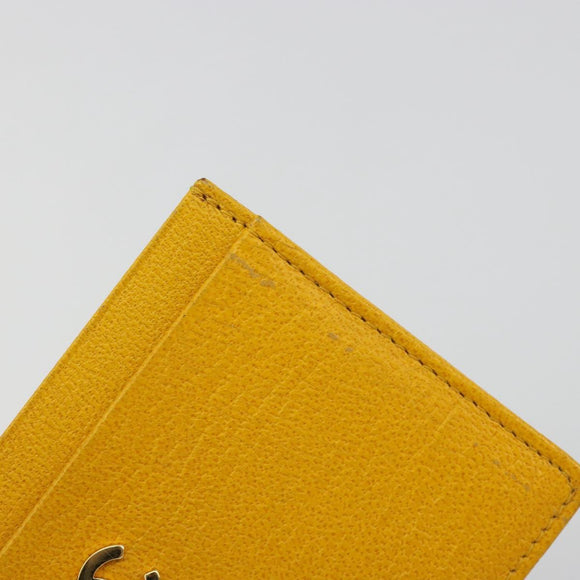 CHANEL Card Case Leather Yellow Gold Tone CC Auth 194407M