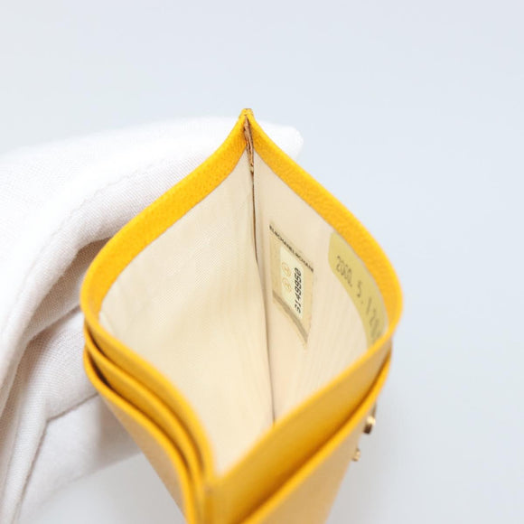 CHANEL Card Case Leather Yellow Gold Tone CC Auth 194407M