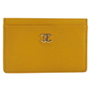 CHANEL Card Case Leather Yellow Gold Tone CC Auth 194407M-13