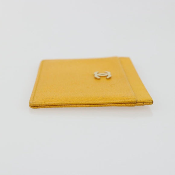 CHANEL Card Case Leather Yellow Gold Tone CC Auth 194407M