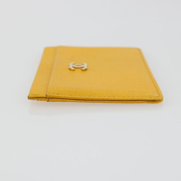 CHANEL Card Case Leather Yellow Gold Tone CC Auth 194407M