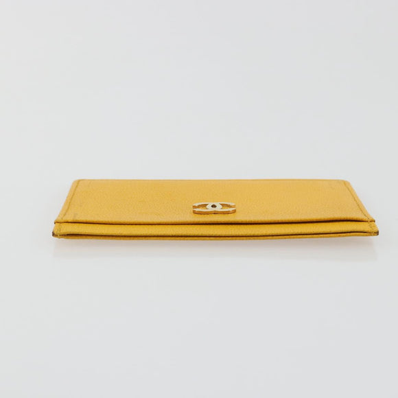CHANEL Card Case Leather Yellow Gold Tone CC Auth 194407M