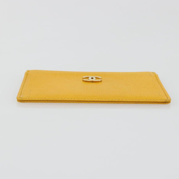 CHANEL Card Case Leather Yellow Gold Tone CC Auth 194407M