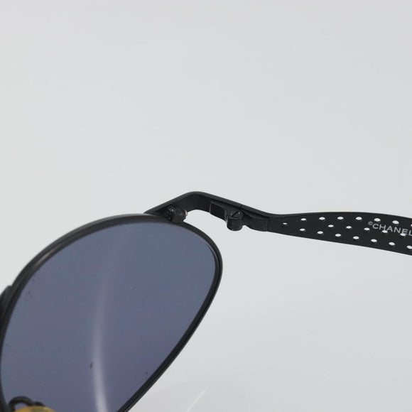CHANEL Sunglasses Plastic Black Gold Tone CC Auth 194408