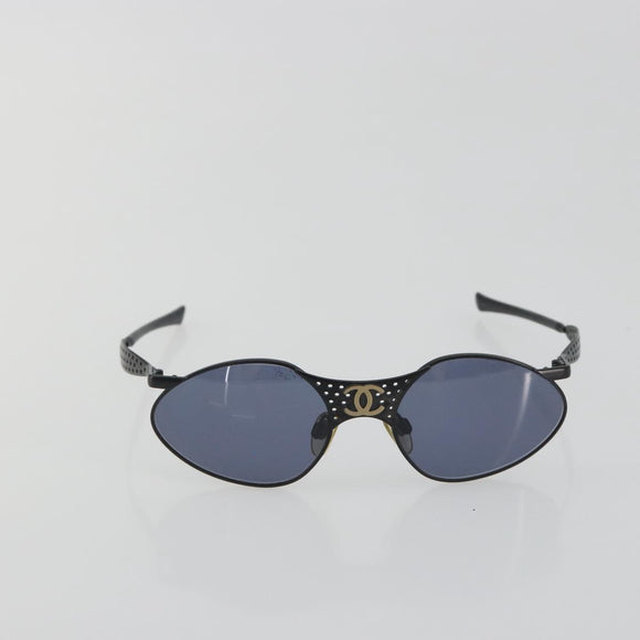 CHANEL Sunglasses Plastic Black Gold Tone CC Auth 194408