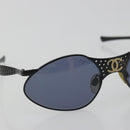 CHANEL Sunglasses Plastic Black Gold Tone CC Auth 194408-6