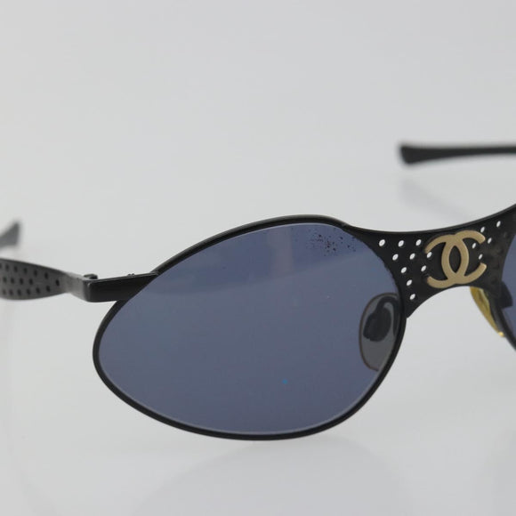 CHANEL Sunglasses Plastic Black Gold Tone CC Auth 194408