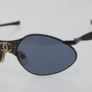 CHANEL Sunglasses Plastic Black Gold Tone CC Auth 194408-7