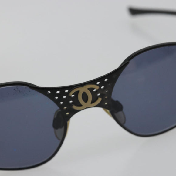 CHANEL Sunglasses Plastic Black Gold Tone CC Auth 194408