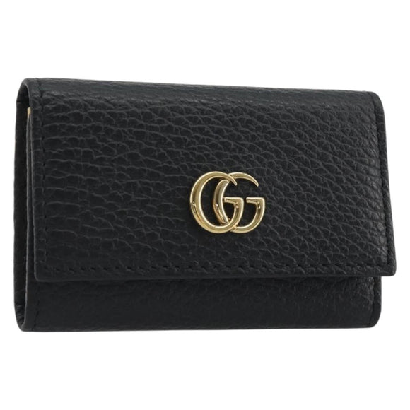 GUCCI GG Marmont Key Case Leather Black Gold Tone 456118 Auth 194409A