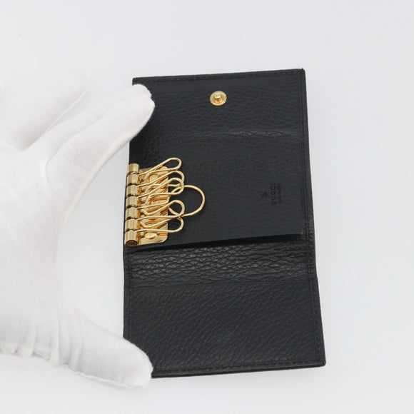 GUCCI GG Marmont Key Case Leather Black Gold Tone 456118 Auth 194409A