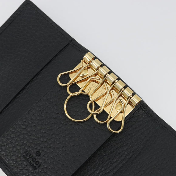 GUCCI GG Marmont Key Case Leather Black Gold Tone 456118 Auth 194409A