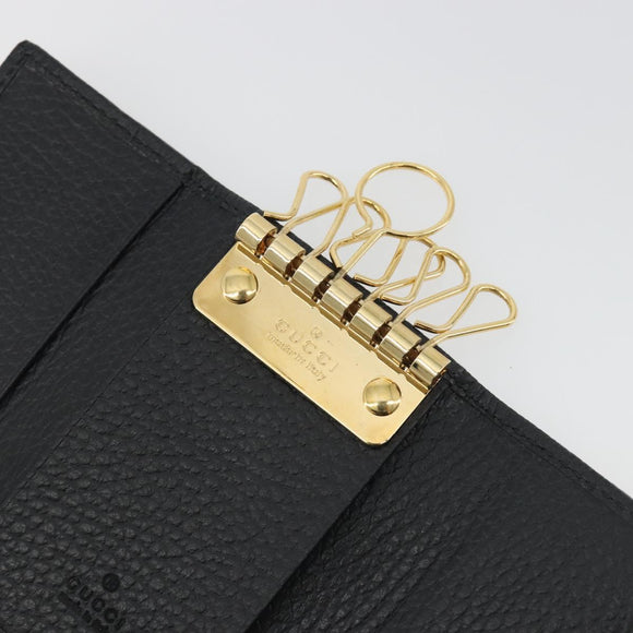 GUCCI GG Marmont Key Case Leather Black Gold Tone 456118 Auth 194409A