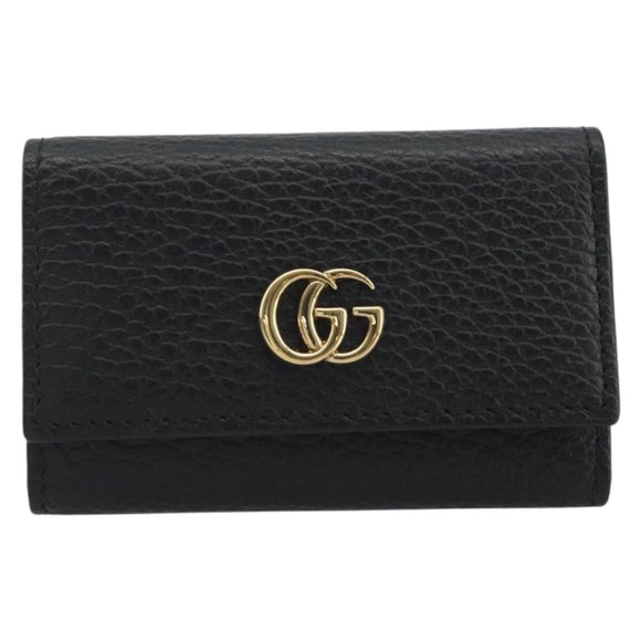 GUCCI GG Marmont Key Case Leather Black Gold Tone 456118 Auth 194409A