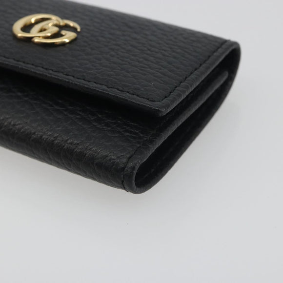 GUCCI GG Marmont Key Case Leather Black Gold Tone 456118 Auth 194409A
