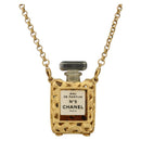 CHANEL Perfume Necklace Metal Gold Tone Clear CC Auth 194412-1