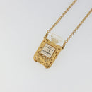 CHANEL Perfume Necklace Metal Gold Tone Clear CC Auth 194412-3