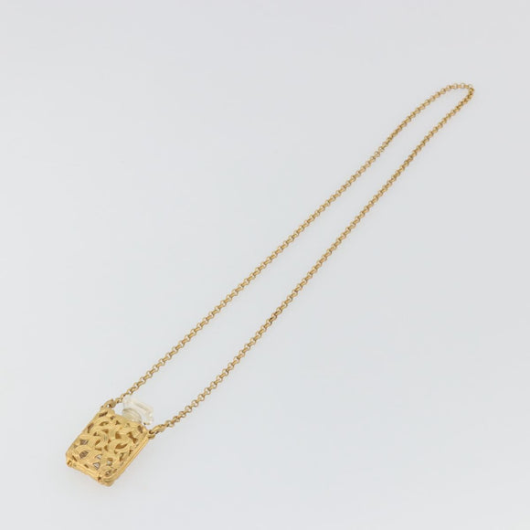CHANEL Perfume Necklace Metal Gold Tone Clear CC Auth 194412