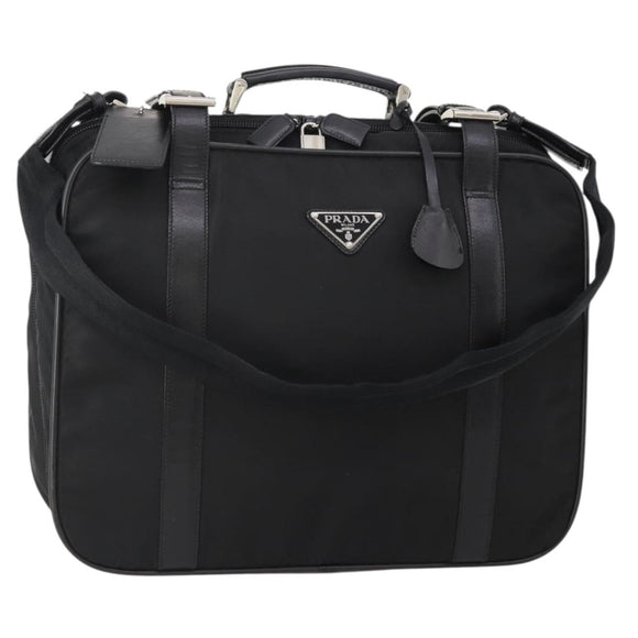 PRADA Boston Bag Nylon 2way Black Silver Auth 194414