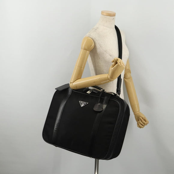 PRADA Boston Bag Nylon 2way Black Silver Auth 194414