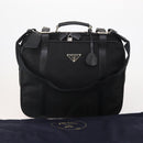 PRADA Boston Bag Nylon 2way Black Silver Auth 194414-12
