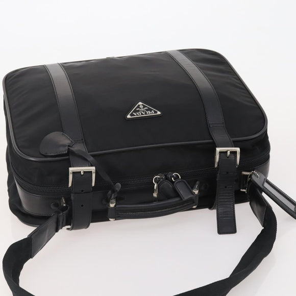 PRADA Boston Bag Nylon 2way Black Silver Auth 194414