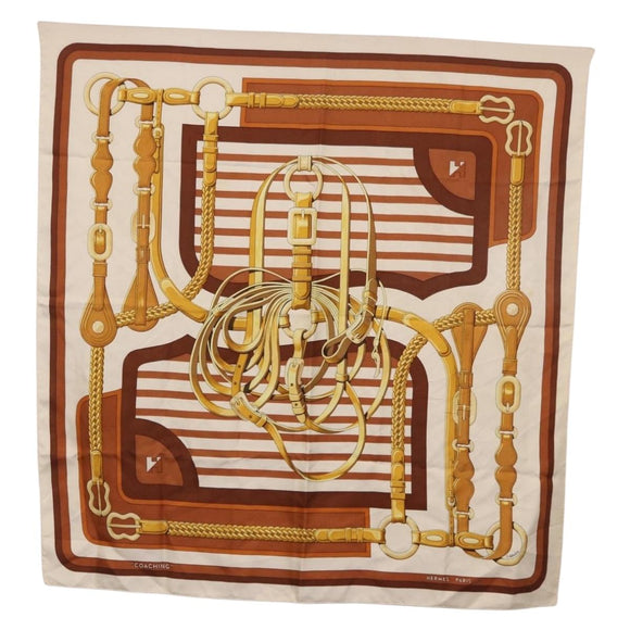 HERMES Carre 90 Scarf ”C0ACHING” Silk Brown Auth 194418