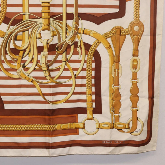 HERMES Carre 90 Scarf ”C0ACHING” Silk Brown Auth 194418