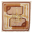 HERMES Carre 90 Scarf ”C0ACHING” Silk Brown Auth 194418-14