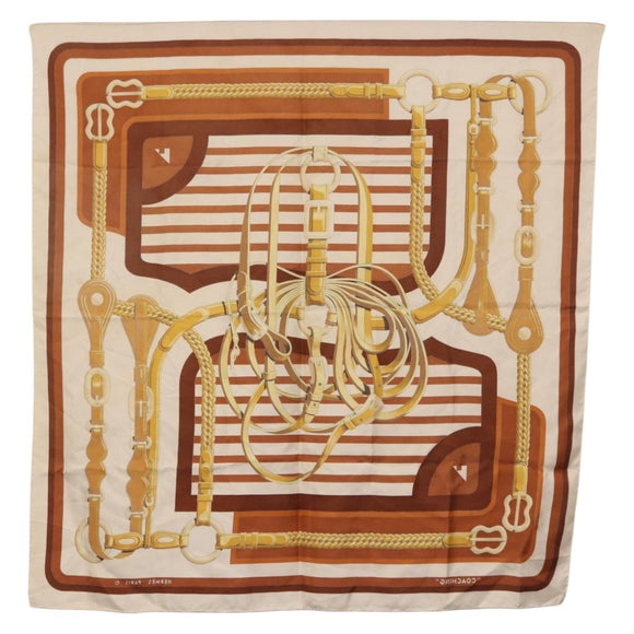 HERMES Carre 90 Scarf ”C0ACHING” Silk Brown Auth 194418