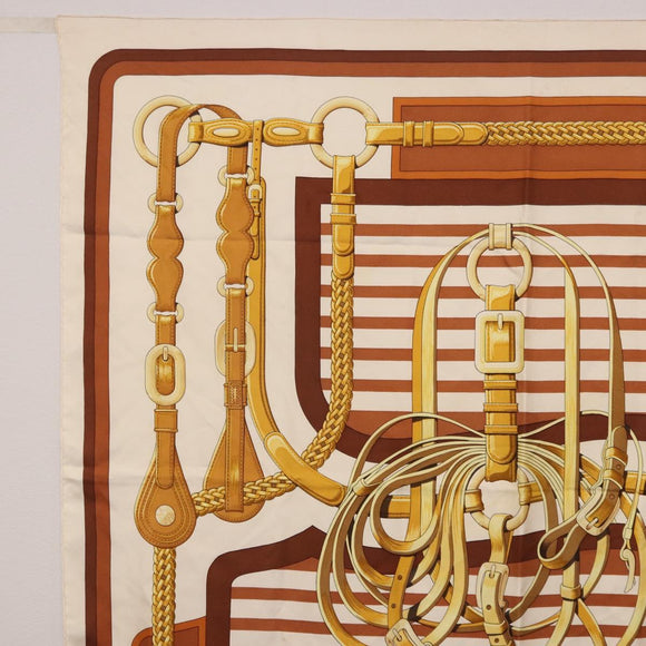 HERMES Carre 90 Scarf ”C0ACHING” Silk Brown Auth 194418