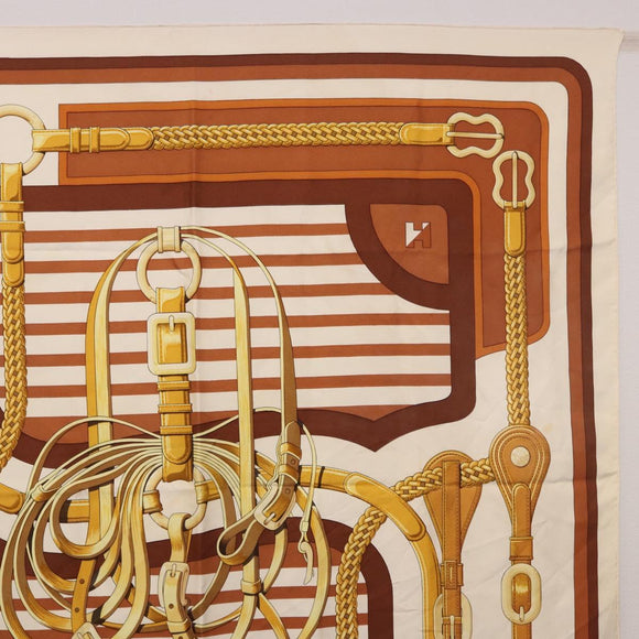 HERMES Carre 90 Scarf ”C0ACHING” Silk Brown Auth 194418