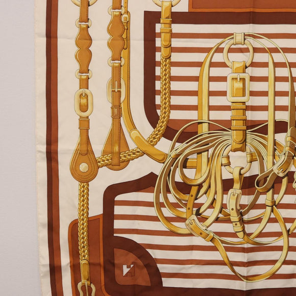 HERMES Carre 90 Scarf ”C0ACHING” Silk Brown Auth 194418