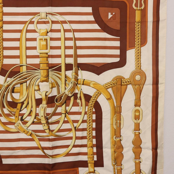 HERMES Carre 90 Scarf ”C0ACHING” Silk Brown Auth 194418