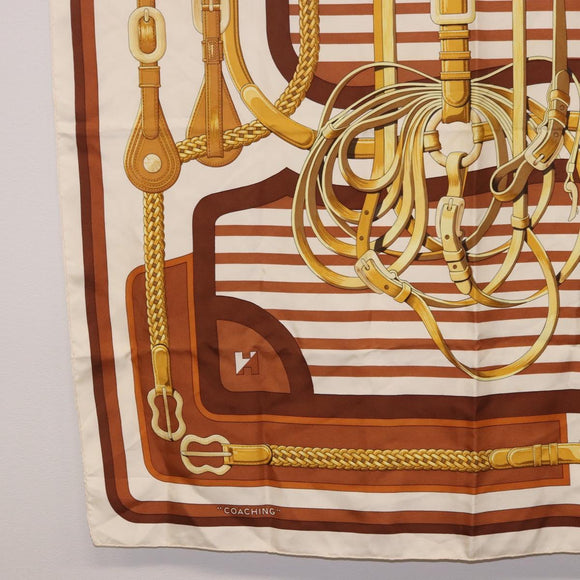 HERMES Carre 90 Scarf ”C0ACHING” Silk Brown Auth 194418