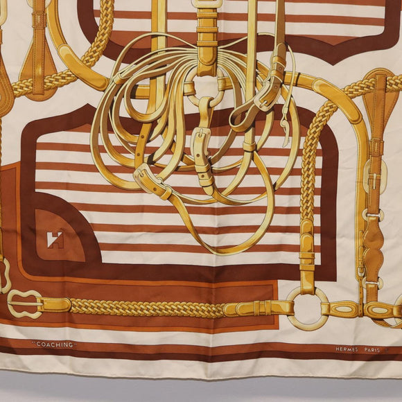 HERMES Carre 90 Scarf ”C0ACHING” Silk Brown Auth 194418
