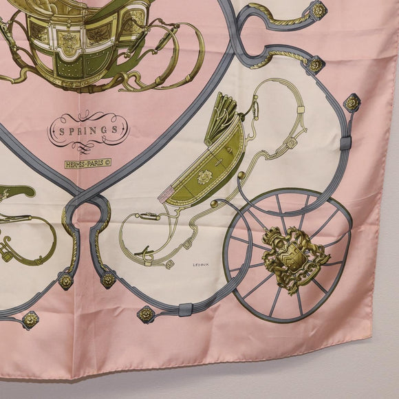 HERMES Carre 90 Scarf Silk ""SPRINGS"" Pink White Auth 194421