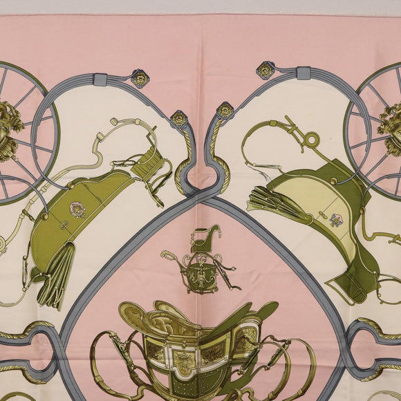 HERMES Carre 90 Scarf Silk ""SPRINGS"" Pink White Auth 194421