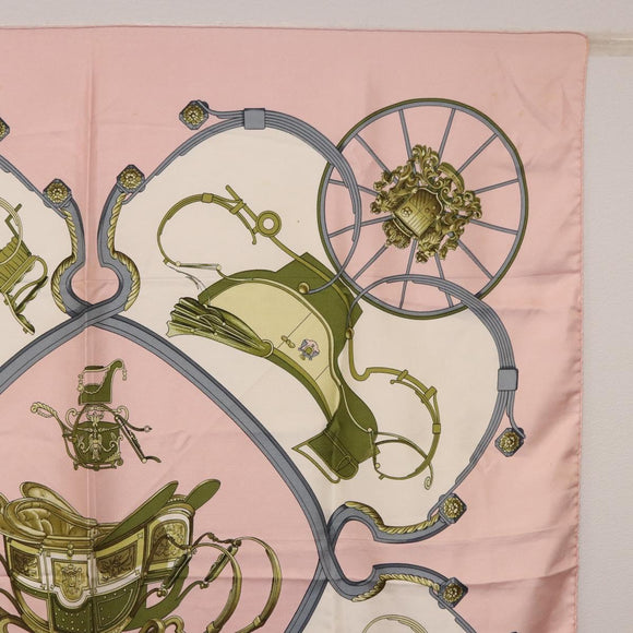 HERMES Carre 90 Scarf Silk ""SPRINGS"" Pink White Auth 194421