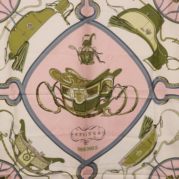 HERMES Carre 90 Scarf Silk ""SPRINGS"" Pink White Auth 194421