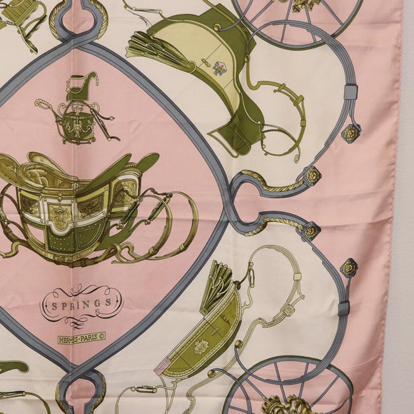 HERMES Carre 90 Scarf Silk ""SPRINGS"" Pink White Auth 194421