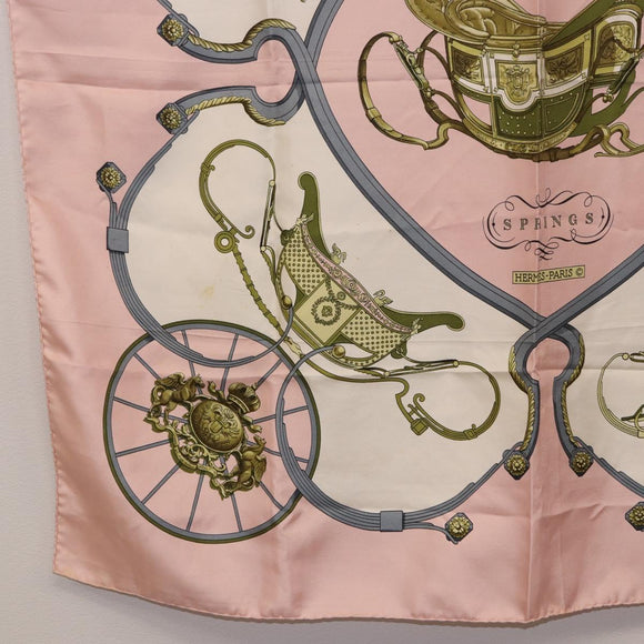 HERMES Carre 90 Scarf Silk ""SPRINGS"" Pink White Auth 194421